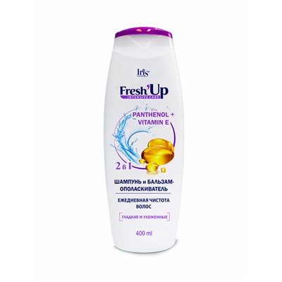 Iris Fresh'Up 2 в 1 Шампунь и бальзам-ополаскиватель ежедневная чистота волос (Пантенол +Витамин Е) 400мл