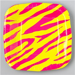 Тарелка бумажная квадратная "Зебра"розовая, 16,5х16,5 см
