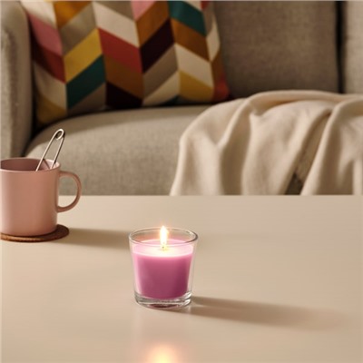 SINNLIG СИНЛИГ, Ароматическая свеча в стакане, Вишневый/ярко-розовый, 7.5 см