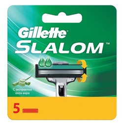 Кассеты для бритвы Джиллетт(ʤɪˈlet) SLALOM Plus (5 шт.) со смазывающей полосой и с механизмом для очистки лезвий