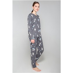 КБ 2782/серый меланж,енот-полоскун пижама для девочки (джемпер, брюки)