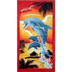Полотенце пляжное 70*140 P-124 (дельфин и пальма)