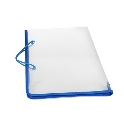 Папка А3 с ручками пластиковая, молния сверху, жёсткое дно, 460 х 325 х 50 мм, «Офис», ПМ-А3-36, прозрачная, синяя