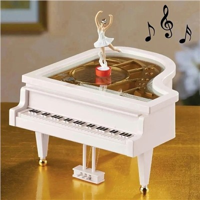 Музыкальная шкатулка пианино с балериной для украшений и для резинок, белая, 3 секции