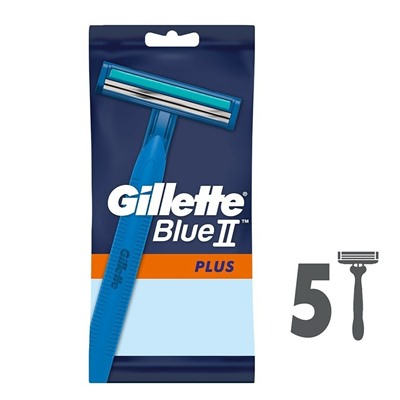 Станок для бритья одноразовый Джиллетт(ʤɪˈlet) Blue-II Plus (5 шт.) с увлажняющей полосой и ручкой из эластомера (Оригинал)