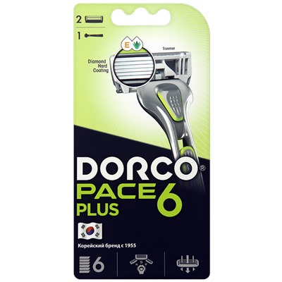Станок для бритья DORCO PACE-6 PLUS (+ 6 кассет), система с 6 лезвиями и лезвием-триммером, SXA5002pr ВЫГОДА 25%