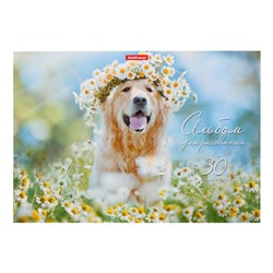 Альбом для рисования А4, 30 листов на клею "Самые добрые собаки", обложка мелованный картон, жёсткая подложка, блок 120 г/м2