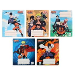 Тетрадь 24 листов в линию на скрепке "Naruto", обложка мелованный картон, выборочный УФ двойной, блок офсет, МИКС