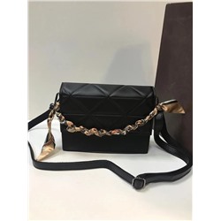 Женская сумка-клатч Экокожа стеганная ромб цепь+текстиль черный