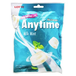 Карамель с ксилитолом без сахара Lotte Anytime Milk Mint со вкусом молока и мяты, 74 г