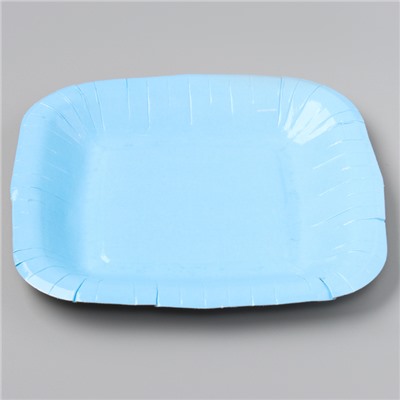 Тарелка бумажная квадратная, голубая,квадратная, 16,5х16,5 см