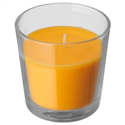 SINNLIG СИНЛИГ, Ароматическая свеча в стакане, Манго/желтый, 7.5 см