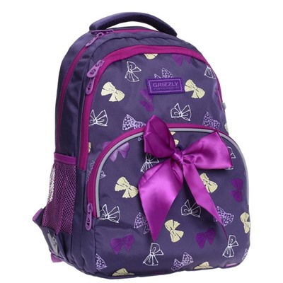 Рюкзак школьный, Grizzly RG-160, 40x27x20 см, эргономичная спинка, отделение для ноутбука, фиолетовый