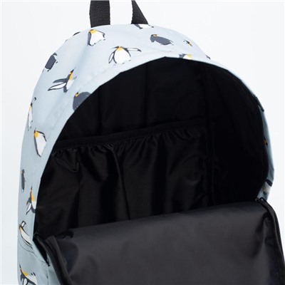 Рюкзак, отдел на молнии, наружный карман, цвет голубой, «Пингвины»