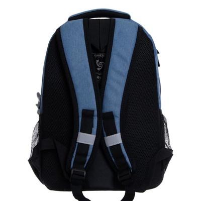 Рюкзак школьный, Grizzly RB-054, 39x28x19 см, эргономичная спинка, отделение для ноутбука, джинсовый