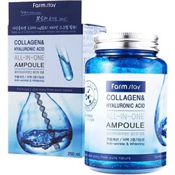 Многофункциональная ампульная сыворотка с коллагеном и гиалуроновой кислотой FARMSTAY Collagen & Hyaluronic Acid All-In-One Ampoule, 250 мл.