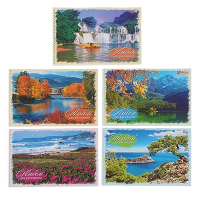 Альбом для рисования А4, 40 листов на гребне «Природа», картонная обложка, блок офсет 100 г/м2, МИКС