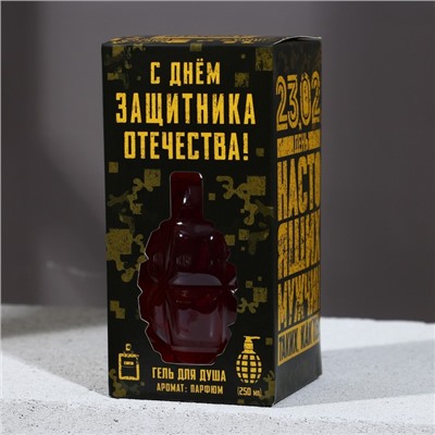 Гель для душа во флаконе граната «С Днём защитника Отечества», 250 мл, аромат мужской парфюм