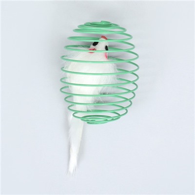 Игрушка "Мышь в шаре", 7 см, белая/зелёная