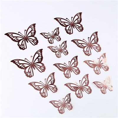 Набор для украшения «Бабочки», набор 12 шт, цвет розовое золото