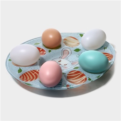 Подставка стеклянная для яиц Доляна «Зайка», 24×20,6 см, 10 ячеек, цвет голубой