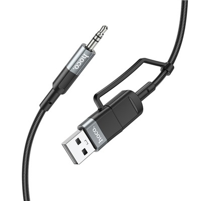 Кабель Hoco UPA23, 2 в 1, Type-C+USB - Jack 3.5 мм (m), 1 м, нейлон, серый