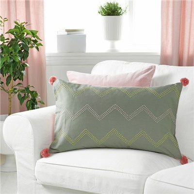 MOAKAJSA МОАКАЙСА, Чехол на подушку, ручная работа зеленый/розовый, 40x65 см
