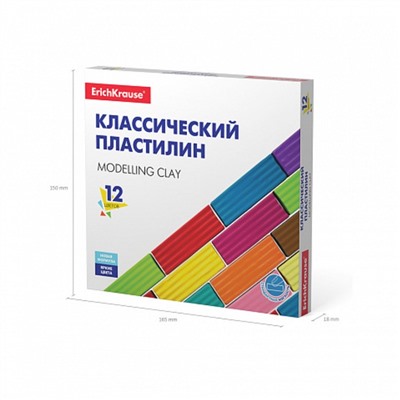 Пластилин 12 цветов, 192 г, ErichKrause, в картонной упаковке