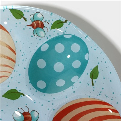 Подставка стеклянная для яиц Доляна «Зайка», 24×20,6 см, 10 ячеек, цвет голубой