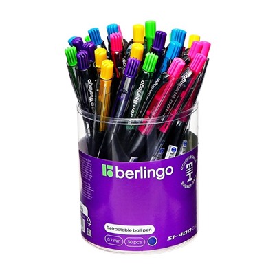 Ручка шариковая автоматическая 0.7 мм, Berlingo SI-400 Color, чернила синие, грип, микс