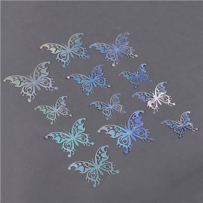 Набор для украшения «Бабочки», набор 12 шт, цвет голография серебро