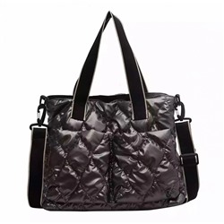 Женская сумка Экокожа+плащевка стеганная с ремнем серый