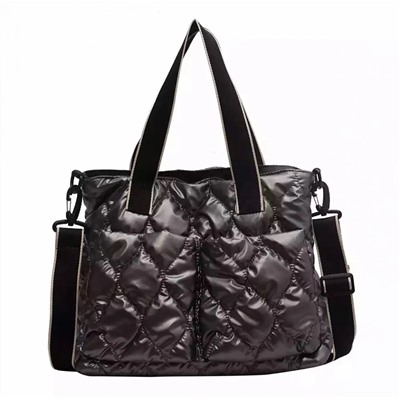 Женская сумка Экокожа+плащевка стеганная с ремнем серый