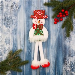 Мягкая игрушка "Снеговик в костюме с орнаментом, в шляпке" 9,5х30 см, красно-зелёный