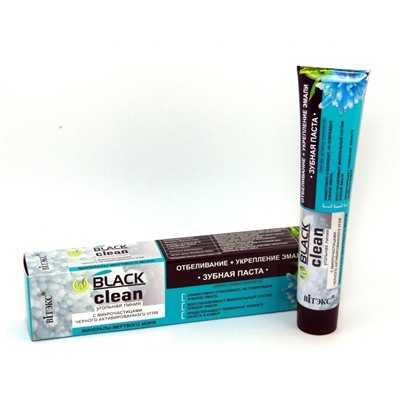 Витэкс Зубные пасты Black Clean Зубная паста Отбеливание + Укрепление эмали с микрочастицами черного активированного угля и минералами Мертвого моря 85 г