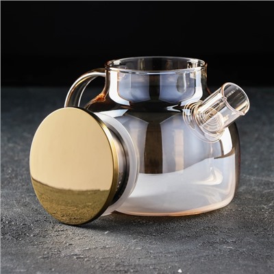 Чайник стеклянный заварочный «Глори», 1 л, с металлическим ситом, цвет золотой