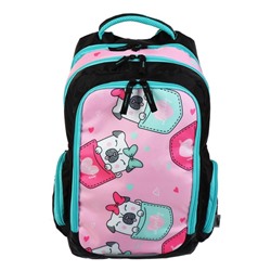 Рюкзак школьный, Luris «Тайлер», 40 х 29 х 17 см, эргономичная спинка, «Мопс», чёрный/розовый