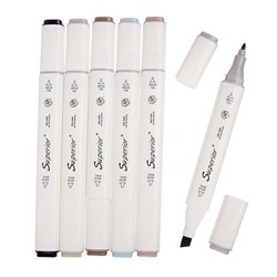 Набор маркеров Superior, профессиональные, двусторонние, 6 штук, 6 цветов, оттенки серого, MS-898
